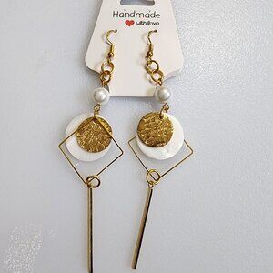 Gold Tone Pearl/Gold Dangled Earrings